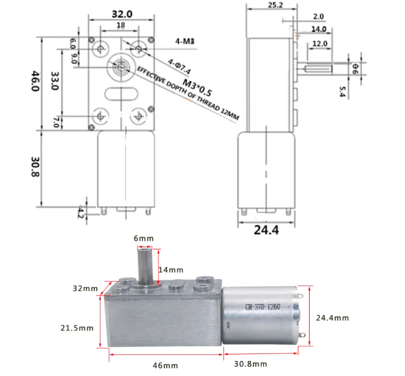 JGY370 Motor plus bracket 12v, 6RPM