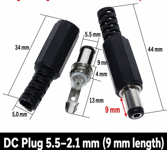 DC power male plug 5.5mmx2.1mm
